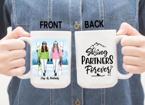 Skiing Partners Forever - Personalized Mug For Friends, For Her, Skiing