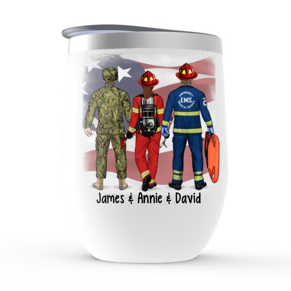 Saving Lives Together - Personalized Wine Tumbler Firefighter, EMS, Police Officer, Military, Nurse