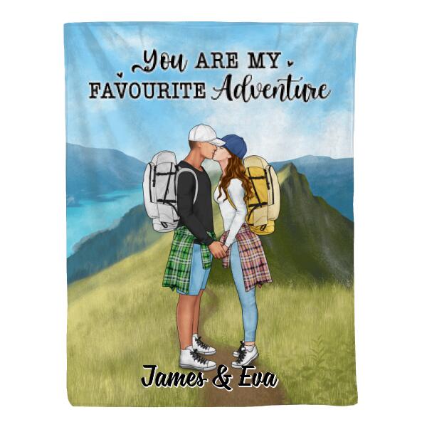 Kissing Hiking Couple - Personalized Blanket For Her, Him