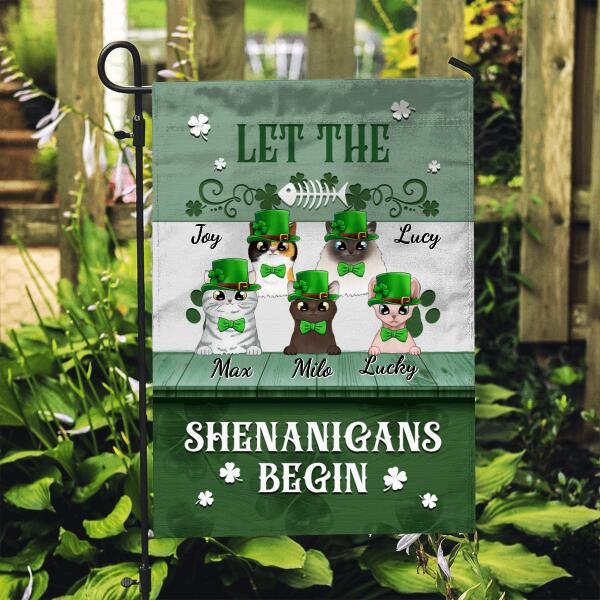 Let The Shenanigans Begin - Personalized Garden Flag For Family, Cat Lovers, St Patrick's Day