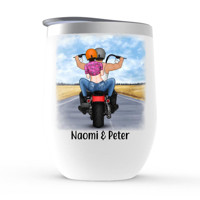 Riding Partners In Heart - Personalized Wine Tumbler For Couples, Him, Her, Motorcycle Lovers