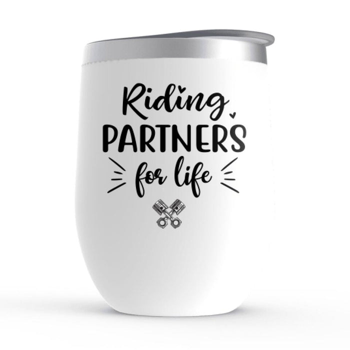 Riding Partners In Heart - Personalized Wine Tumbler For Couples, Him, Her, Motorcycle Lovers