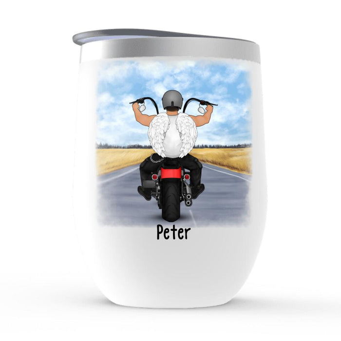 Riding On The Clouds - Personalized Wine Tumbler For Him, Motorcycle Lovers, Memorial