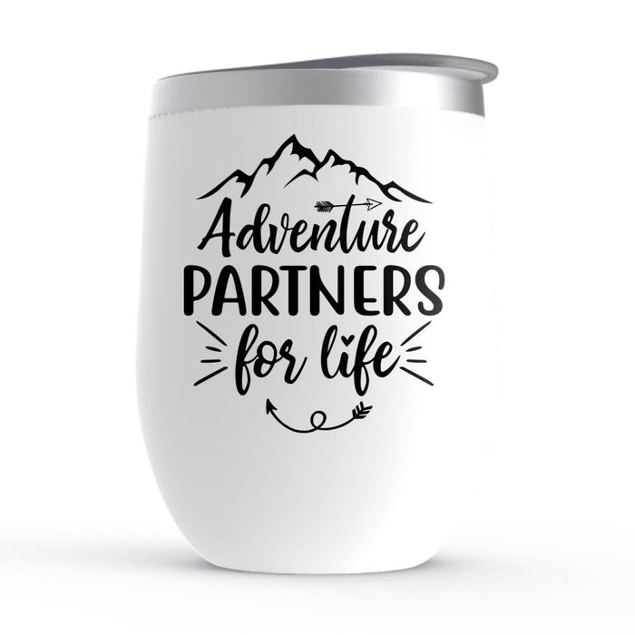 Adventure Partners For Life - Personalized Wine Tumbler For Her, Cat Lovers, Chibi