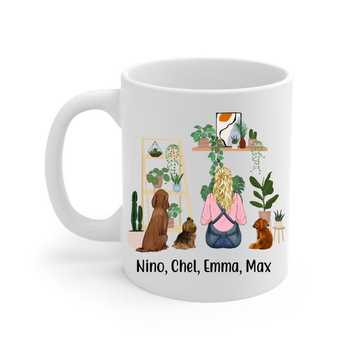 Personalized Mug, A Girl Gardening With Dogs, Gift For Gardeners, Dog Lovers