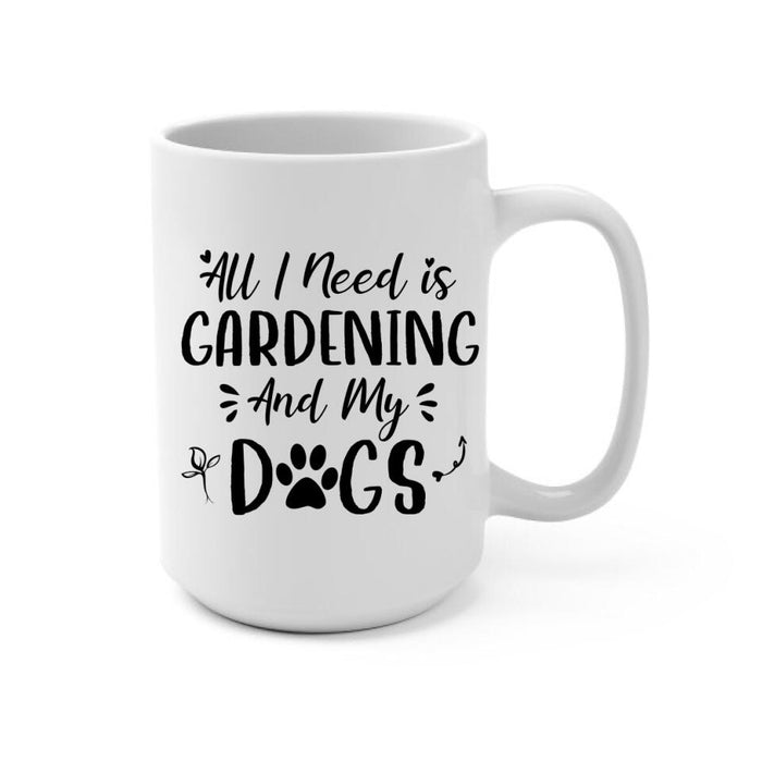 Personalized Mug, A Girl Gardening With Dogs, Gift For Gardeners, Dog Lovers