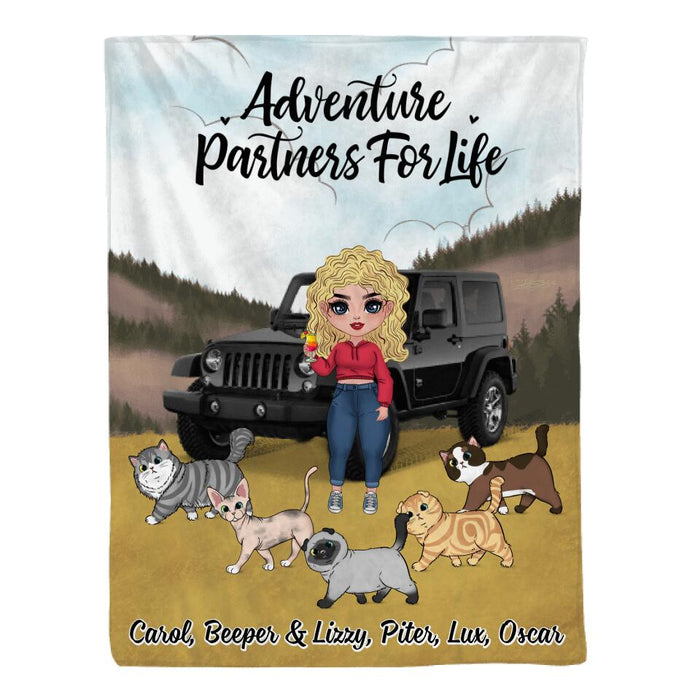 Adventure Partners For Life - Personalized Blanket For Her, Cat Lovers, Chibi