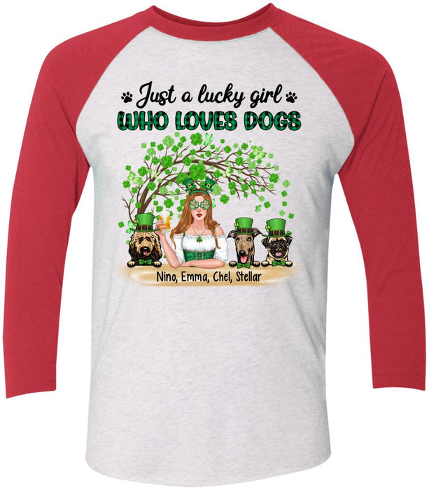 Personalized Just a Lucky Girl Who Loves Dogs Shirt, Custom St Patricks Day Dog Mom Shirt for Dog Lovers