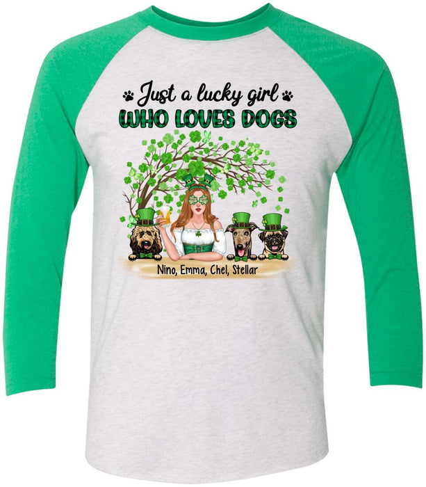 Personalized Just a Lucky Girl Who Loves Dogs Shirt, Custom St Patricks Day Dog Mom Shirt for Dog Lovers