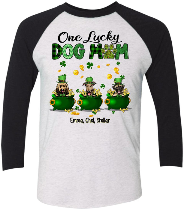 Personalized One Lucky Dog Mom Shirt, Custom St Patricks Day Dog Mom Shirt for Dog Lovers