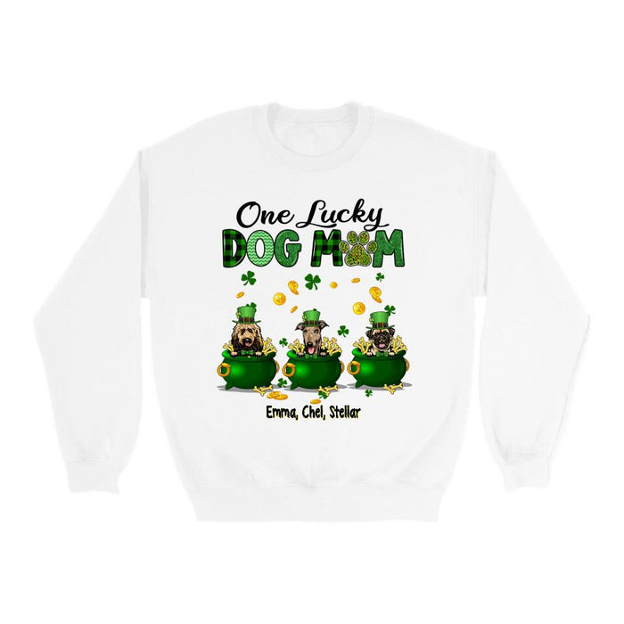 Personalized One Lucky Dog Mom Shirt, Custom St Patricks Day Dog Mom Shirt for Dog Lovers