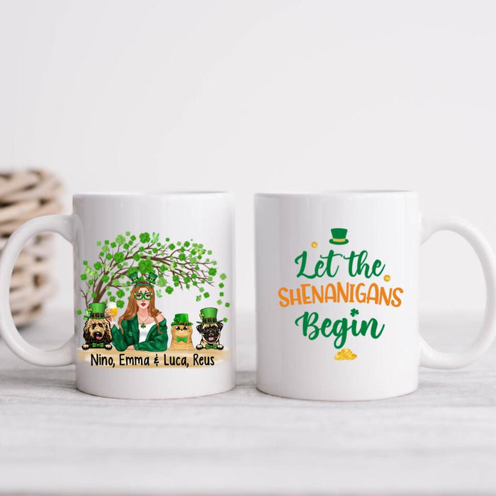 Girl And Pets Shenanigans Begin - Personalized Mug Dog Lovers, Cat Lovers, St. Patrick's Day