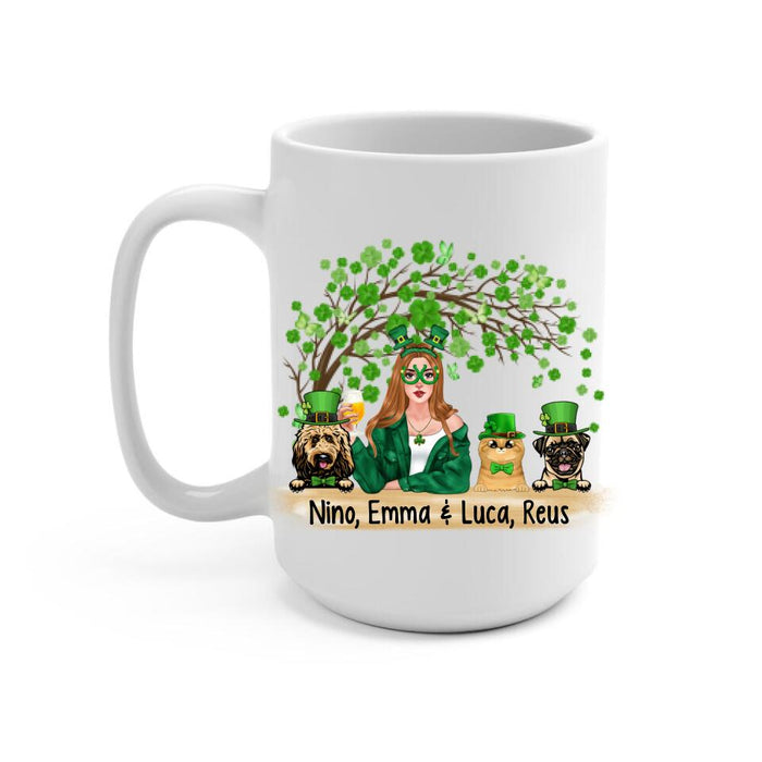 Girl And Pets Shenanigans Begin - Personalized Mug Dog Lovers, Cat Lovers, St. Patrick's Day