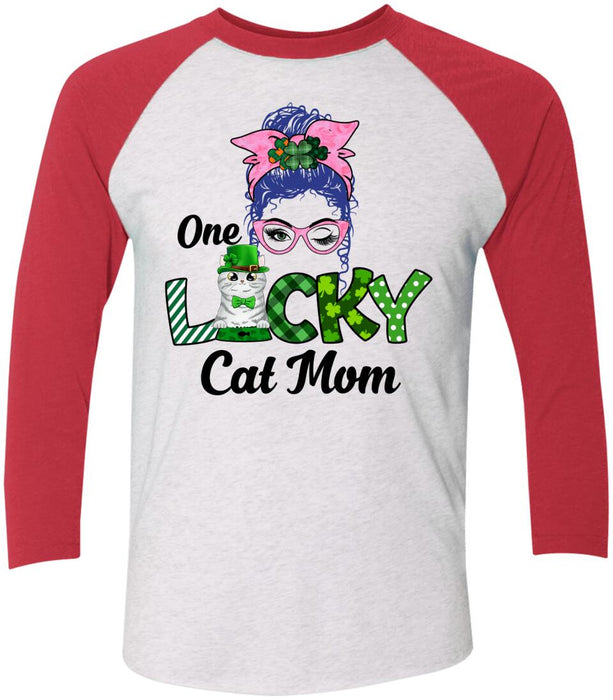 Personalized One Lucky Cat Mom Shirt, Custom St Patricks Day Cat Mom Shirt for Cat Lovers