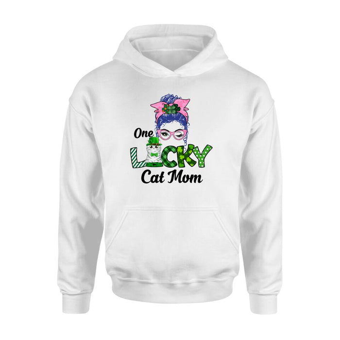 Personalized One Lucky Cat Mom Shirt, Custom St Patricks Day Cat Mom Shirt for Cat Lovers