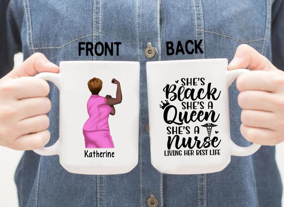 Black Queen Nurse Living Her Best Life - Personalized Mug For Her, Nurse