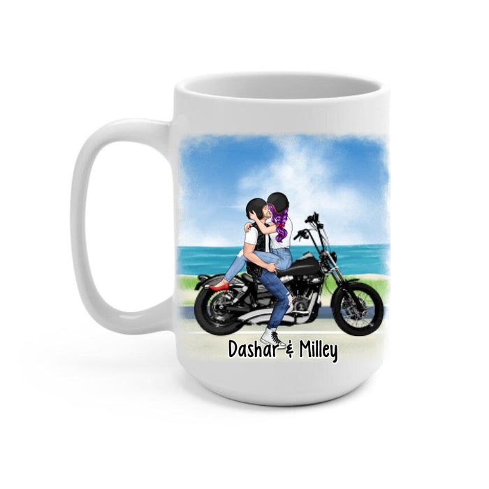 Kissing Motorcycle Couple - Personalized Mug For Him, For Her, Motorcycle Lovers