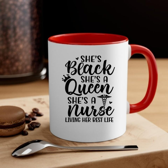 Black Queen Nurse Living Her Best Life - Personalized Mug For Her, Nurse