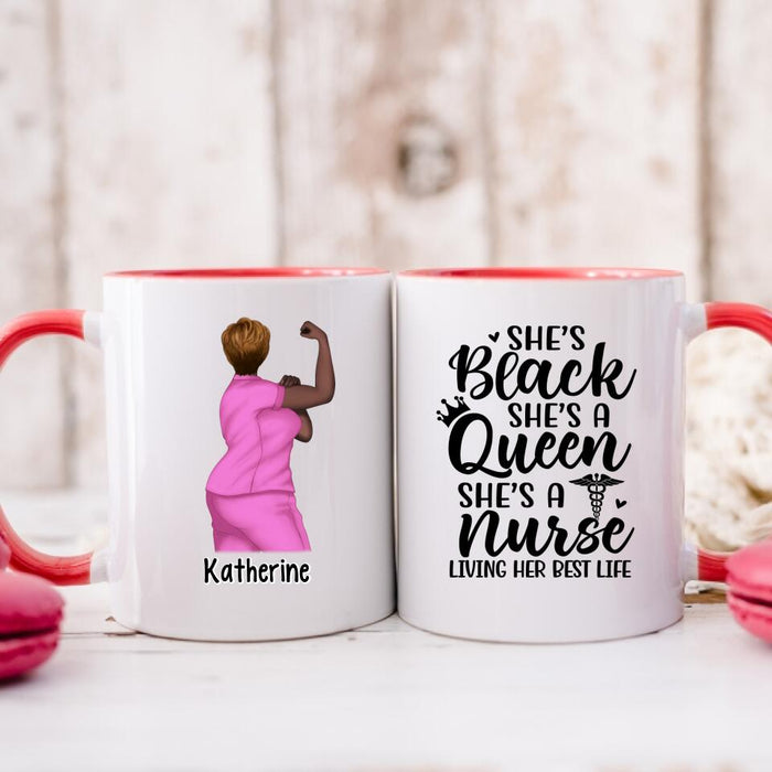 Black Queen Nurse Living Her Best Life - Personalized Mug For Her, Nurse