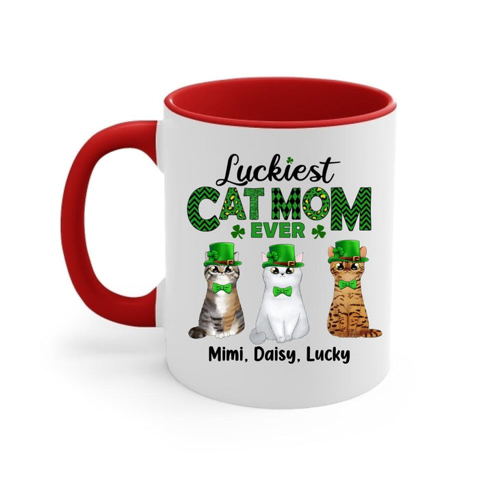 Luckiest Cat Mom Ever - Personalized Mug For Cat Mom, St. Patrick's Day