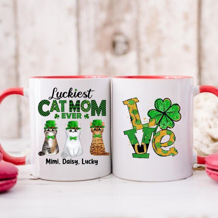 Luckiest Cat Mom Ever - Personalized Mug For Cat Mom, St. Patrick's Day