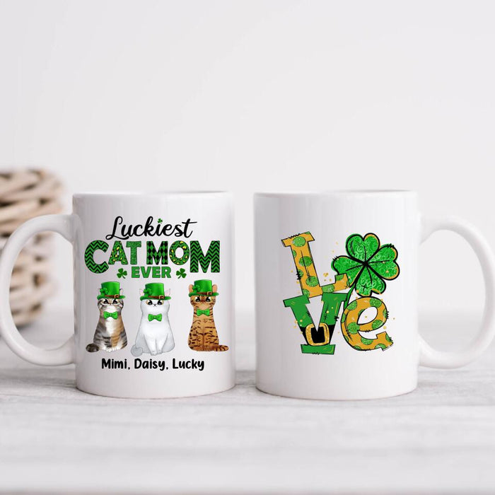 Luckiest Cat Mom Ever - Personalized Mug For Cat Mom, St. Patrick's Day