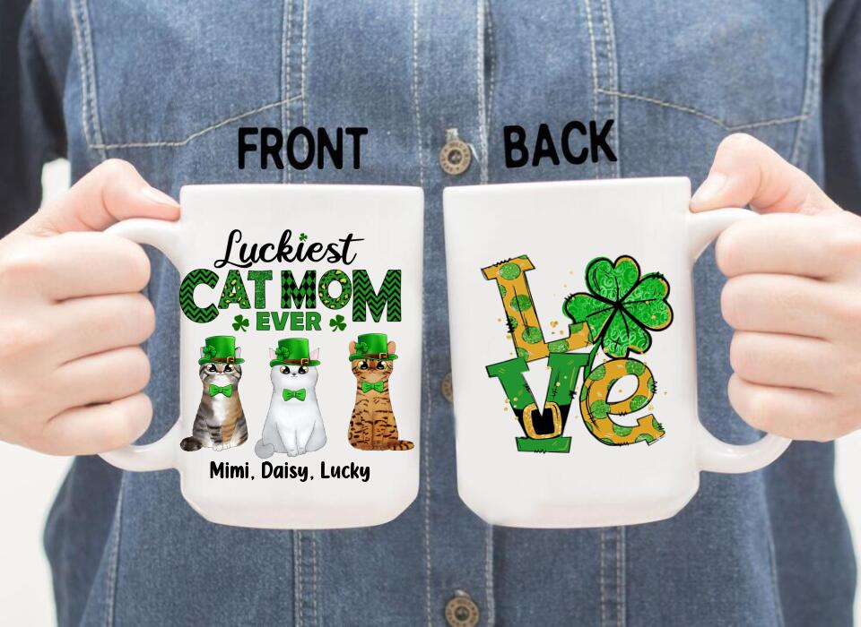 Luckiest Cat Mom Ever - Personalized Mug For Cat Mom, St. Patrick's Day