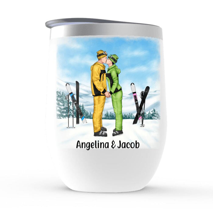 Skiing Buddies Forever - Personalized Wine Tumbler For Couples, For Him, Her, Skiing