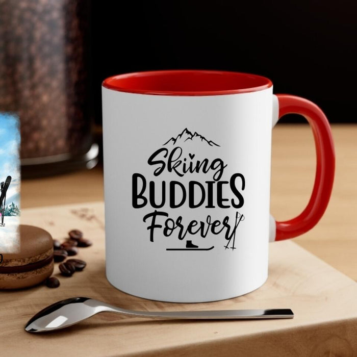 Skiing Buddies Forever - Personalized Mug For Couples, For Him, For Her, Skiing