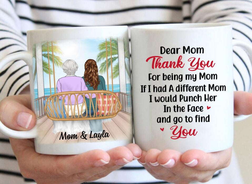 Thank You For Being My Mom Sitting On Swing - Personalized Mug For Mom, Mother's Day