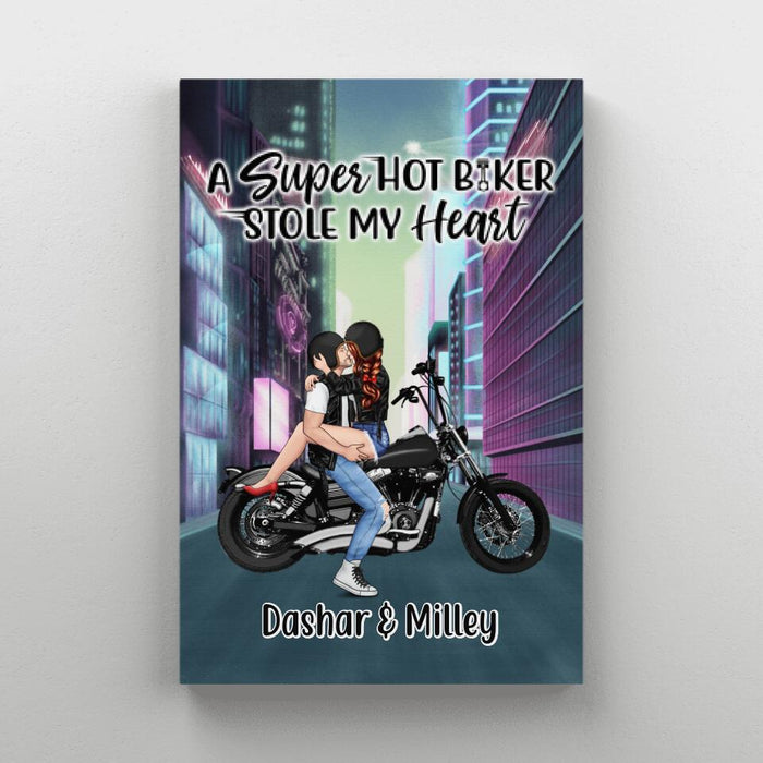 Cyber Biker Couple - Personalized Canvas For Him, For Her, Motorcycle Lovers