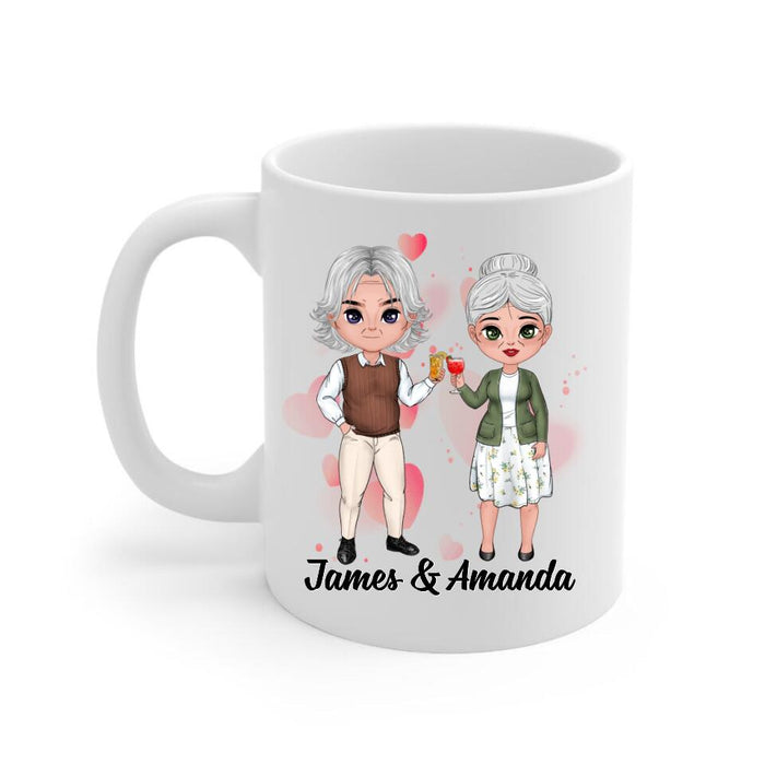 Chibi Older Couple Annoying Each Other For - Personalized Mug For Couples, Her, Him, Anniversary