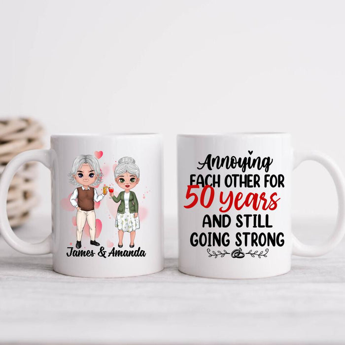 Chibi Older Couple Annoying Each Other For - Personalized Mug For Couples, Her, Him, Anniversary