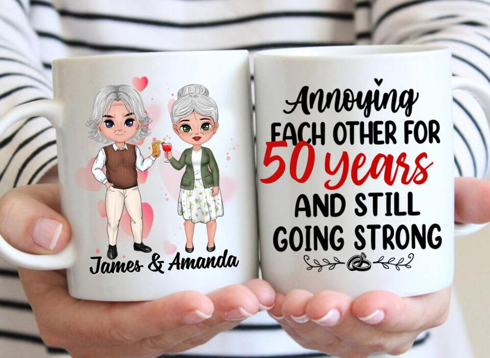 Chibi Older Couple Annoying Each Other For - Personalized Mug For Couples, Her, Him, Anniversary