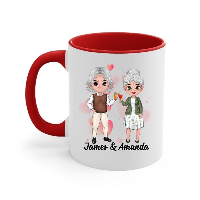 Chibi Older Couple Annoying Each Other For - Personalized Mug For Couples, Her, Him, Anniversary