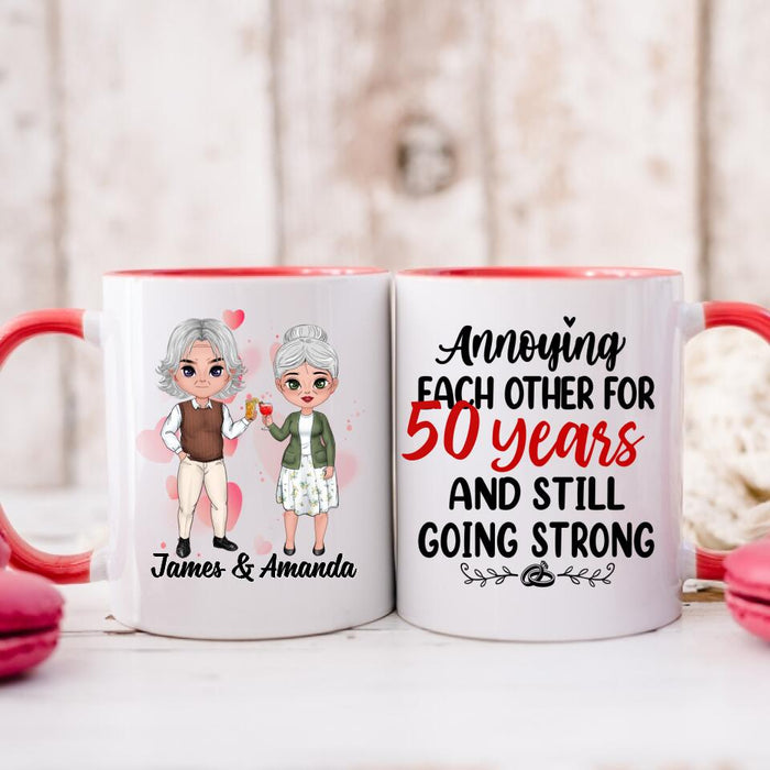 Chibi Older Couple Annoying Each Other For - Personalized Mug For Couples, Her, Him, Anniversary
