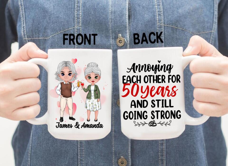 Chibi Older Couple Annoying Each Other For - Personalized Mug For Couples, Her, Him, Anniversary