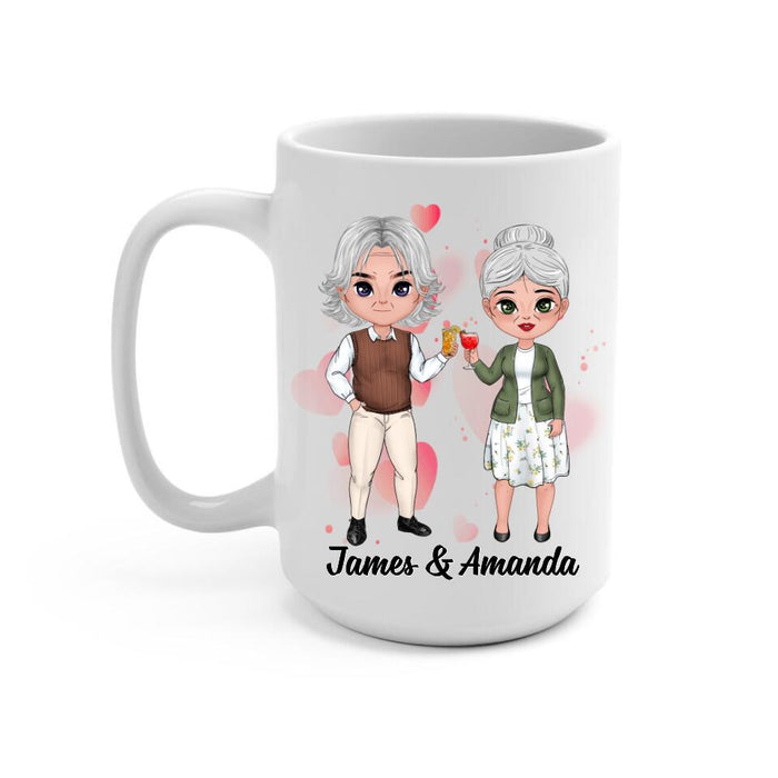 Chibi Older Couple Annoying Each Other For - Personalized Mug For Couples, Her, Him, Anniversary