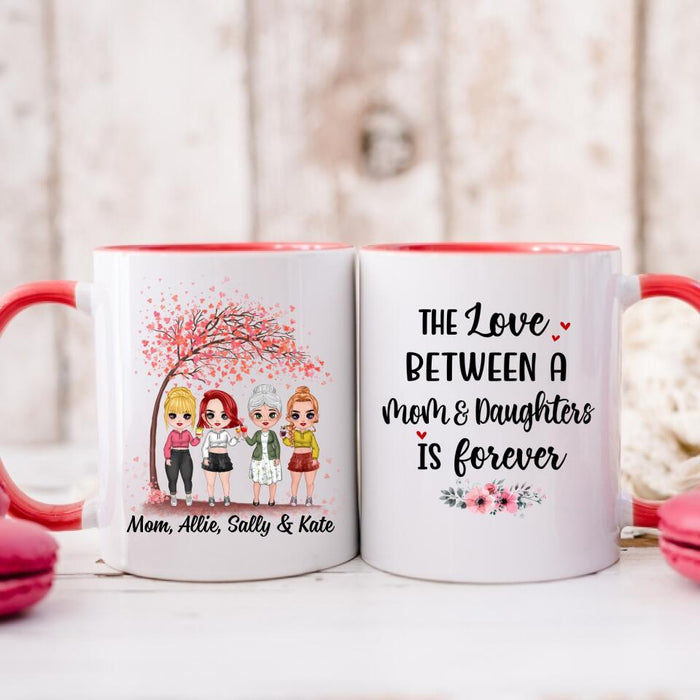 Up To 3 Daughters The Love Between A Mom And Daughters - Personalized Mug For Her, Mom, Daughter