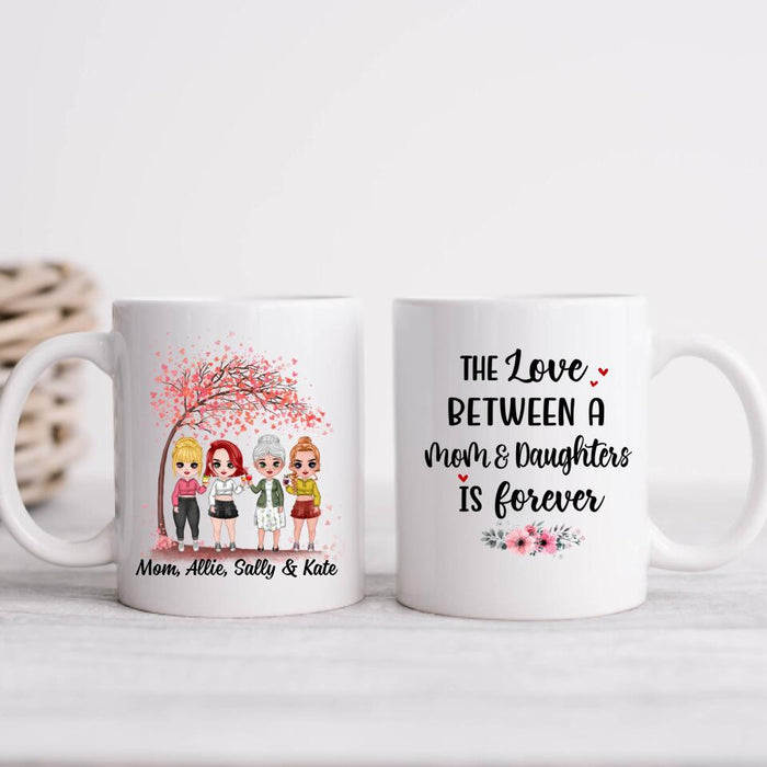 Up To 3 Daughters The Love Between A Mom And Daughters - Personalized Mug For Her, Mom, Daughter