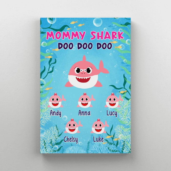 Mommy Shark Doo Doo Doo - Personalized Canvas For Family, Mom, Kids, Mother's Day