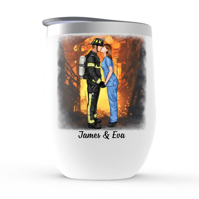 No One Fights Alone - Personalized Wine Tumbler Firefighter, EMS, Nurse, Police Officer, Military