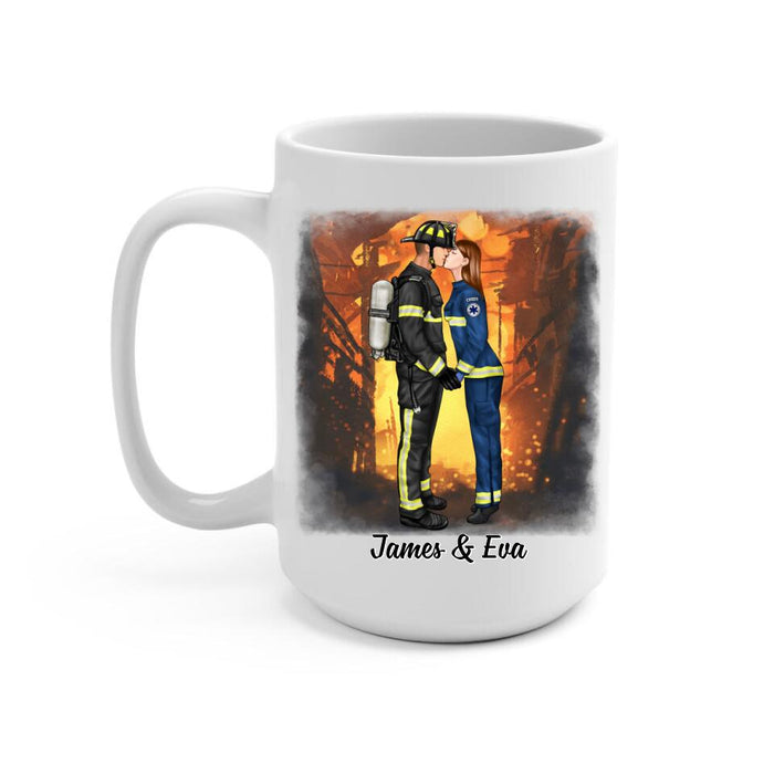 Saving Lives Kissing Couple - Personalized Mug Firefighter, EMS, Nurse, Police Officer, Military