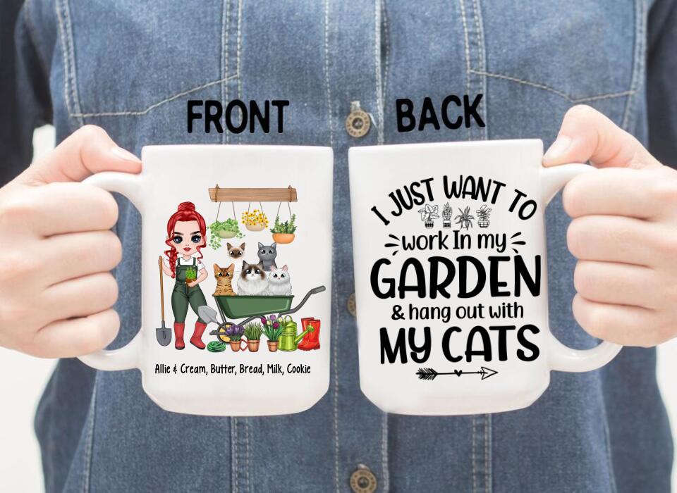 Up To 5 Cats I Just Want To Work In My Garden - Personalized Mug For Him, Her, Cat Lovers, Gardener