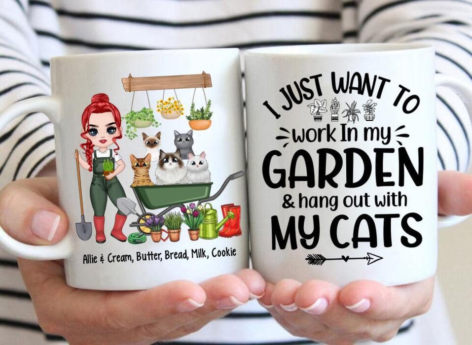 Up To 5 Cats I Just Want To Work In My Garden - Personalized Mug For Him, Her, Cat Lovers, Gardener