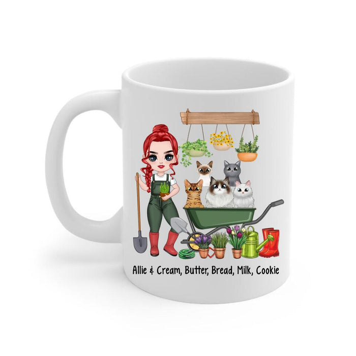 Up To 5 Cats I Just Want To Work In My Garden - Personalized Mug For Him, Her, Cat Lovers, Gardener