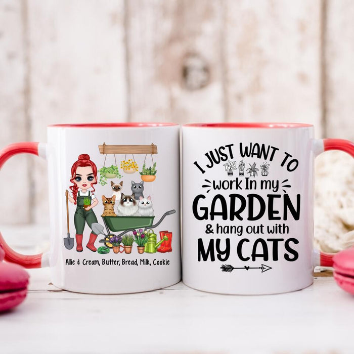 Up To 5 Cats I Just Want To Work In My Garden - Personalized Mug For Him, Her, Cat Lovers, Gardener