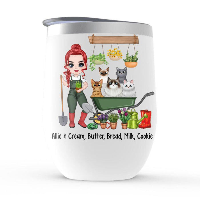 Up To 5 Cats I Just Want To Work In My Garden - Personalized Wine Tumbler For Cat Lovers, Gardener