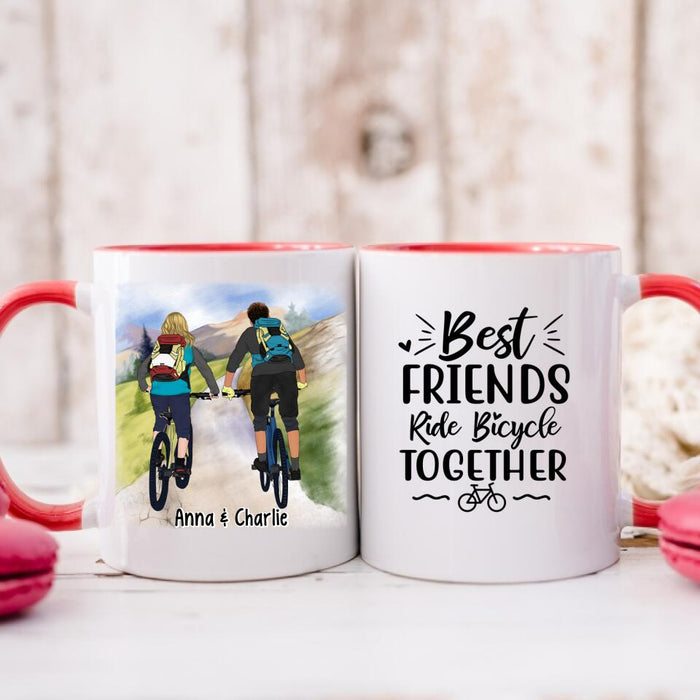 Best Friends Ride Bicycle Together - Personalized Mug For Couples, Friends, Cycling