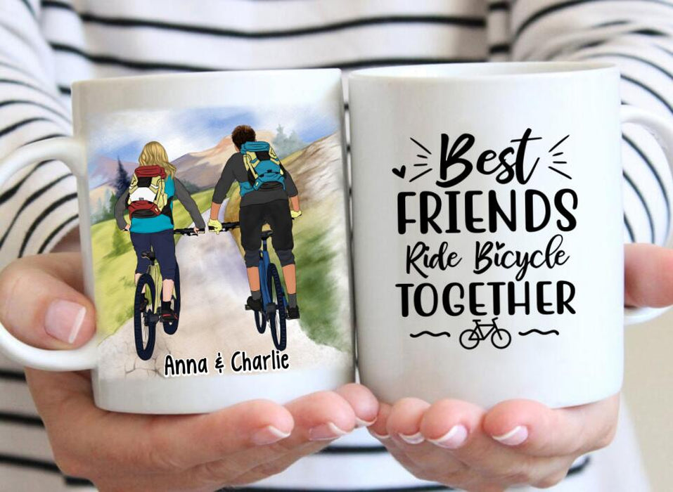 Best Friends Ride Bicycle Together - Personalized Mug For Couples, Friends, Cycling